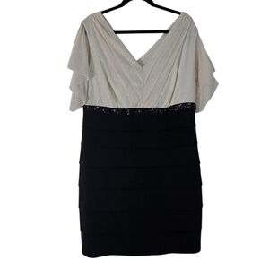 En Focus Studio  Metallic V-Neck Top Black Layer Skirt Bodycon Dress Sze 18w